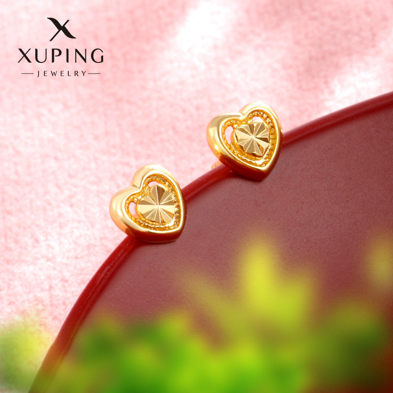Wholesale 24k Gold Flower Heart shaped High end Retro Style Small Love Earrings