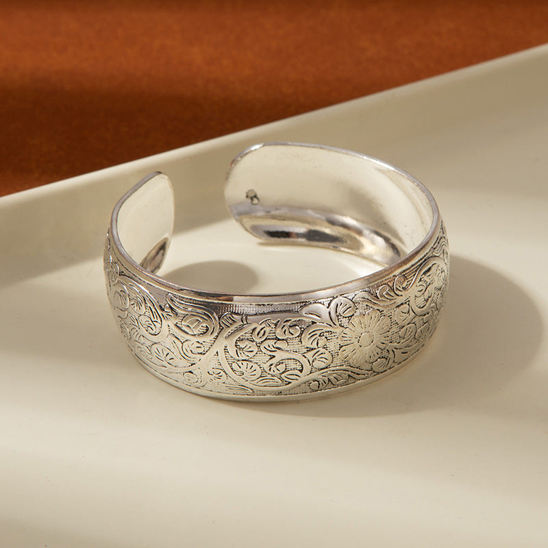 Wholesale Vintage ethnic style carved wide open face bracelet