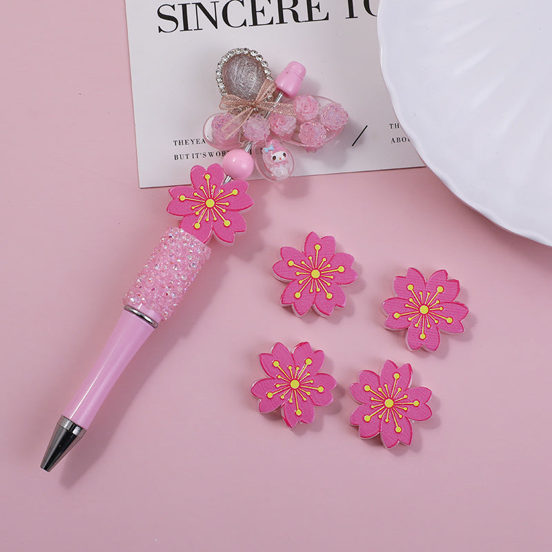 Wholesale 10pcs Through-hole double-sided embossed cartoon cherry blossom beads