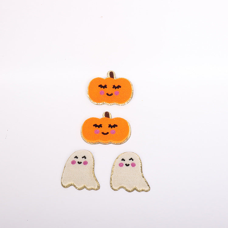 Wholesale Gold Edge  Embroidered Patch Pumpkin Ghost Orange Towel Embroidery DIY Craft Supply For Hats Bags Clothing Accessories
