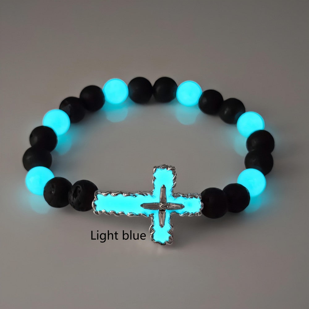 Wholesale Luminous cross natural stone bead glow bracelet