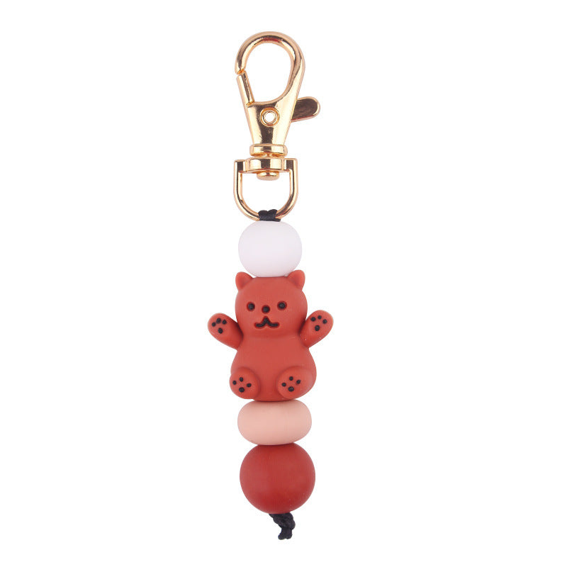 Wholesale Cartoon 3D Bear Silicone Beaded Keychain