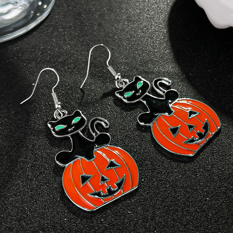 Wholesale Halloween Personalized Creative Black Cat Pumpkin Earrings