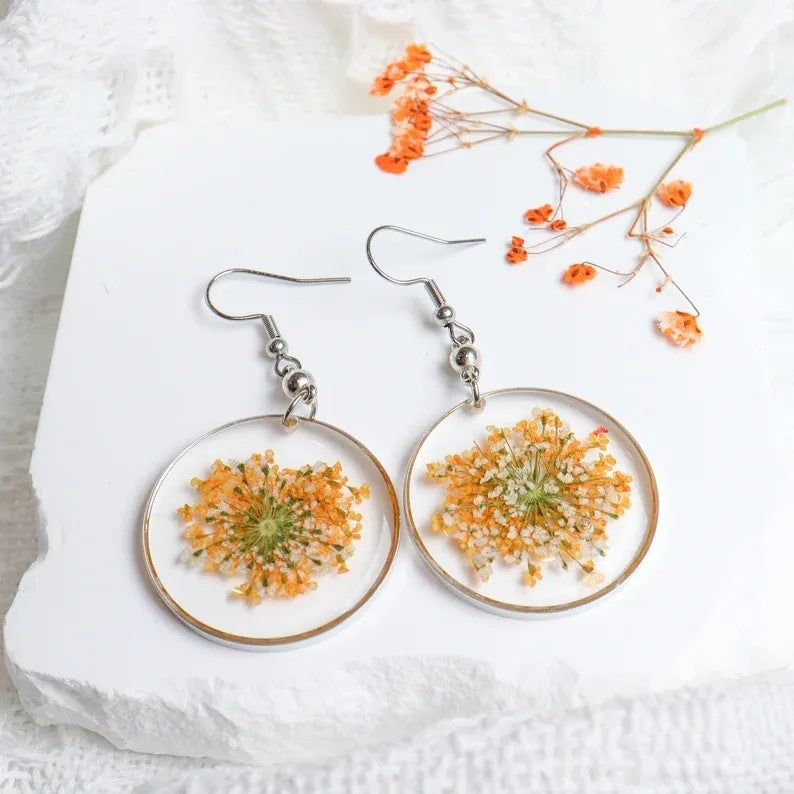 Wholesale 6pcs Lace Dried Flower Round Fashion Resin Earrings