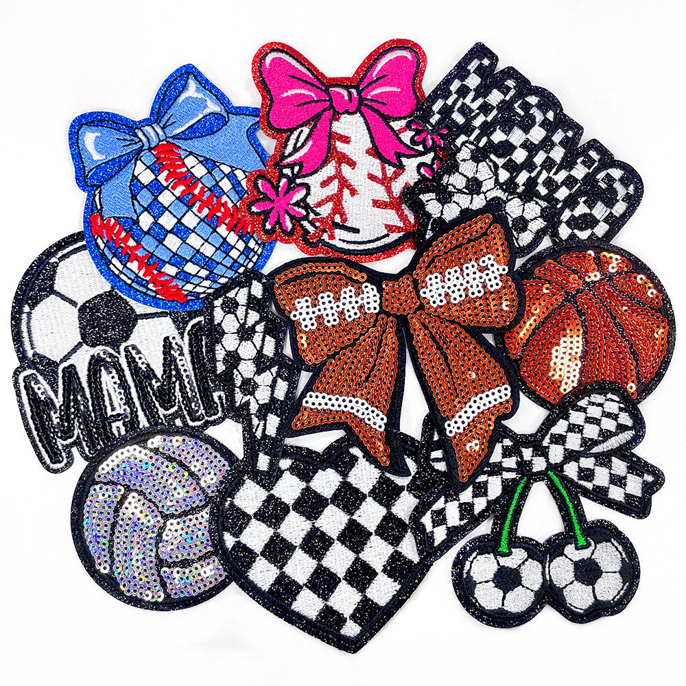 Wholesale Trendy Blue Ball Sequin Embroidered Patch With Bow Iron On Adhesive For Coats DIY Fashion Accessory Gift
