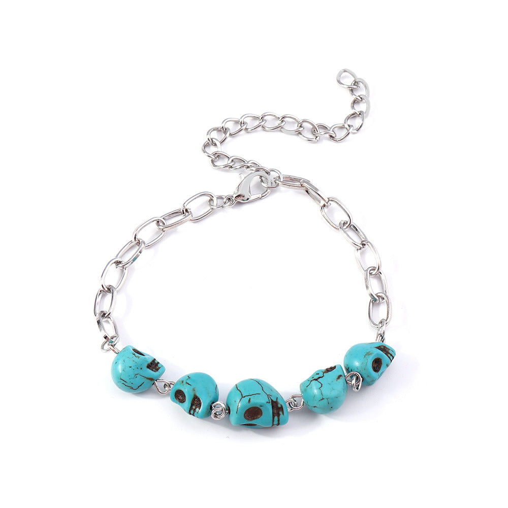 Wholesale Turquoise Vintage Skull Alloy Bracelet