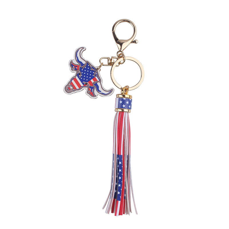 Wholesale American Independence Day Wooden Sign Tassel Keychain