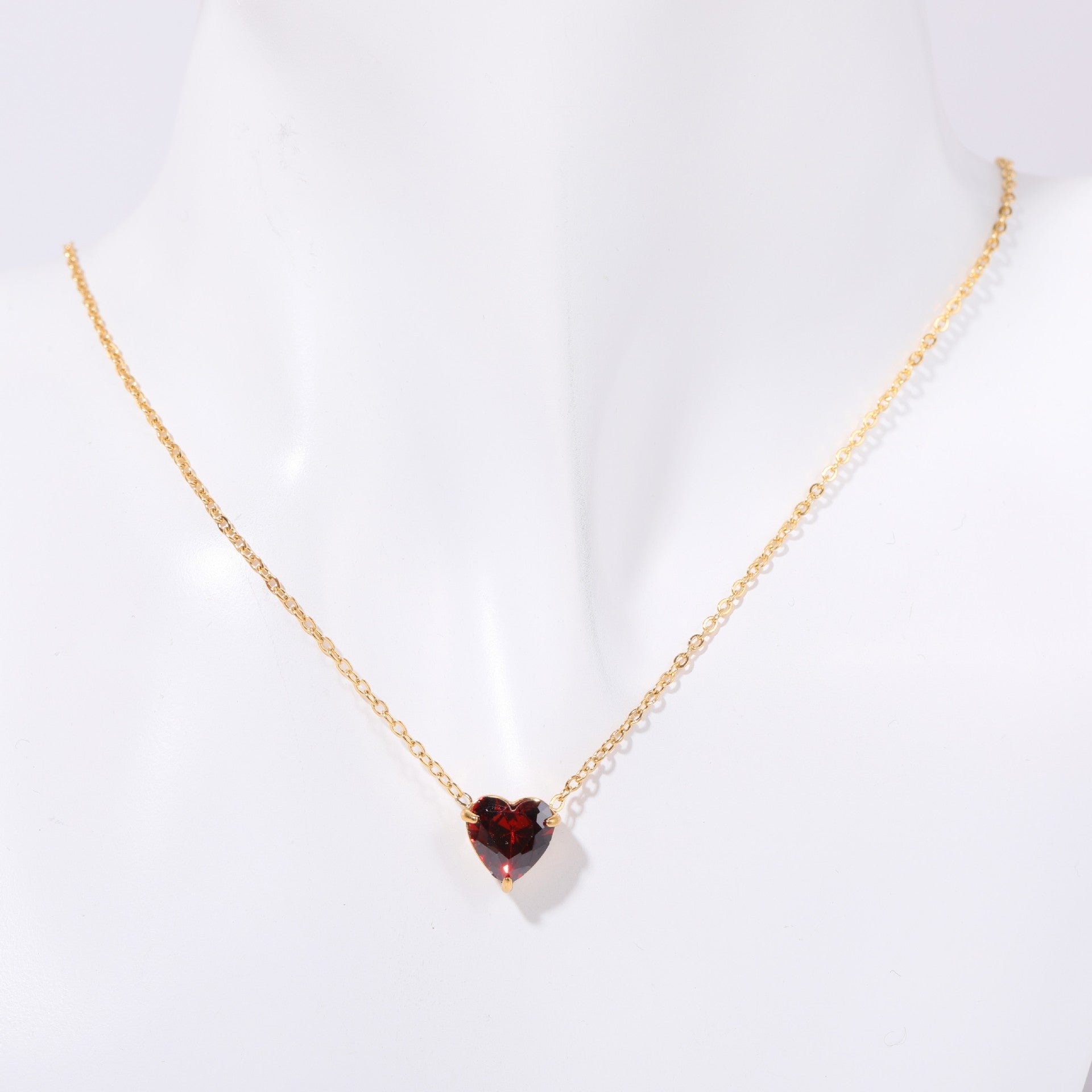 Wholesale Trendy 12 Month Birthstones Heart Pendant Necklace Titanium Steel O Shape Chain Everyday Jewelry Accessory For Boutique Resale