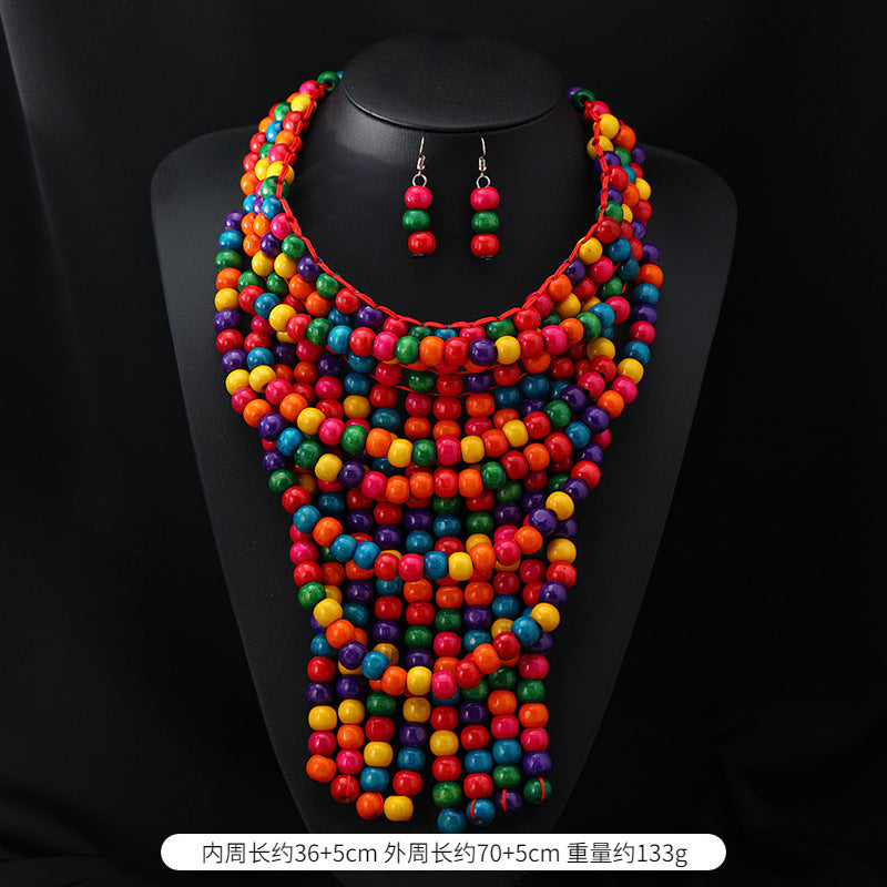 Wholesale Handmade Exaggerated Bohemian Wooden Bead Necklace