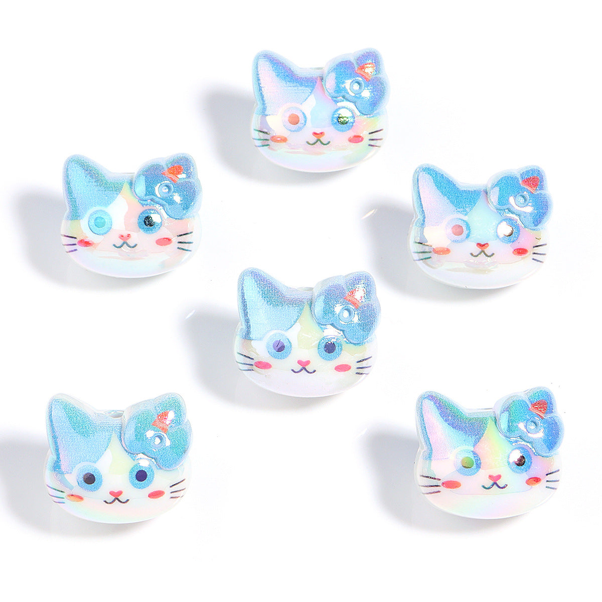 Wholesale 10pcs Cartoon Cute Plated Colorful Cat Acrylic Beads