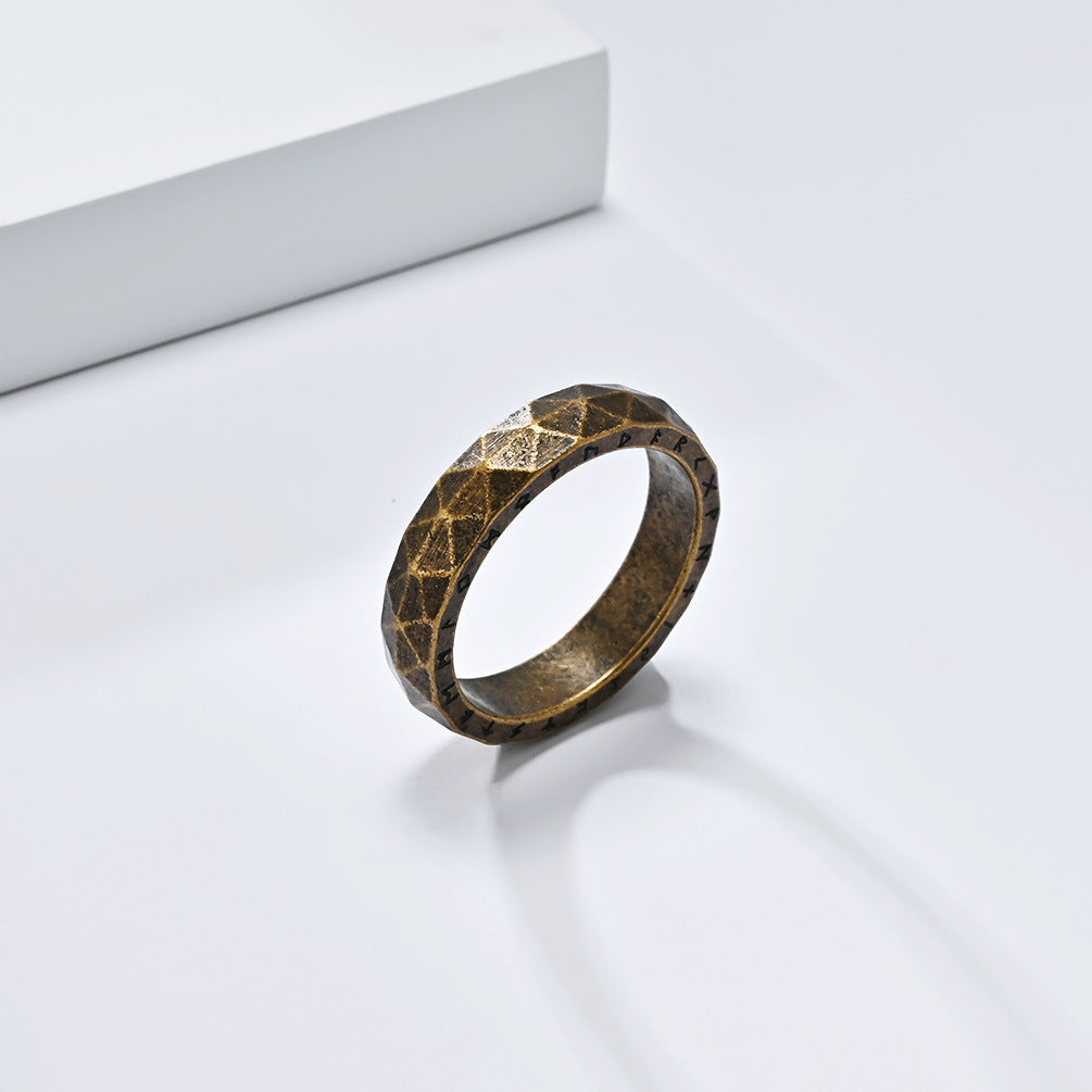 Wholesale Vintage diamond faceted Viking text stainless steel ring