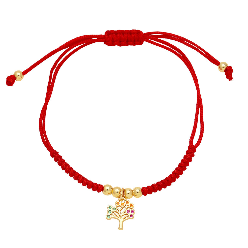 Wholesale Colorful Zircon Butterfly Tree of Life Love Pendant Red Rope Bracelet