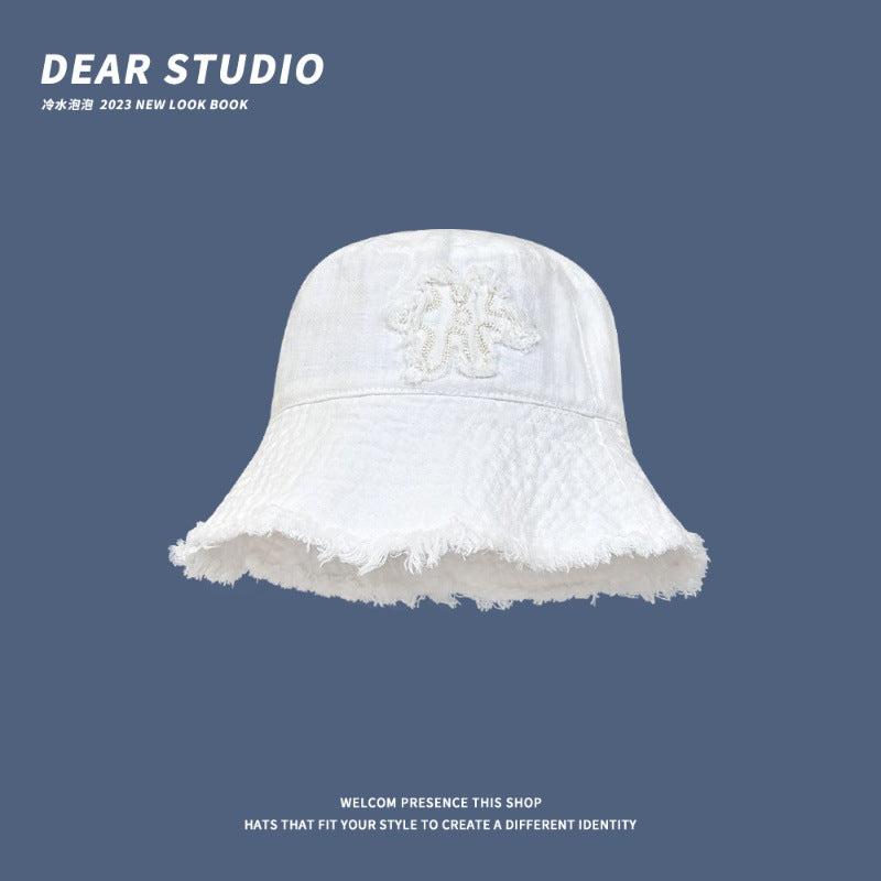 Wholesale Flower Embroidered Raw Edge Thin Bucket Hat