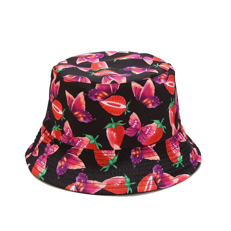 Wholesale Strawberry Butterfly Pattern Double-sided Fisherman Hat