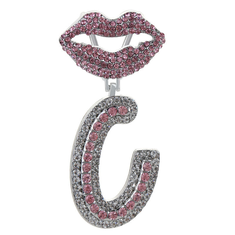 Wholesale Full Diamond Lips 26 Letters Pendant Necklace