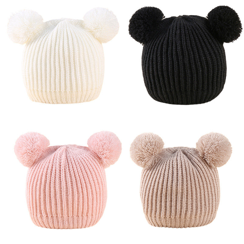Wholesale Children's Hat Knitted Hat Set Cute Double Ball Wool Polyester Baby Hat 10pcs
