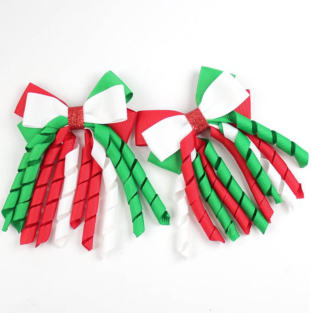 Wholesale 5pcs Bow Curl Ribbon Children's Christmas Independence Day Hair Clip
