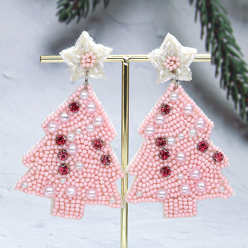 Wholesale Christmas Tree Style Exaggerated Pure Handmade Beaded Rice Bead Earrings