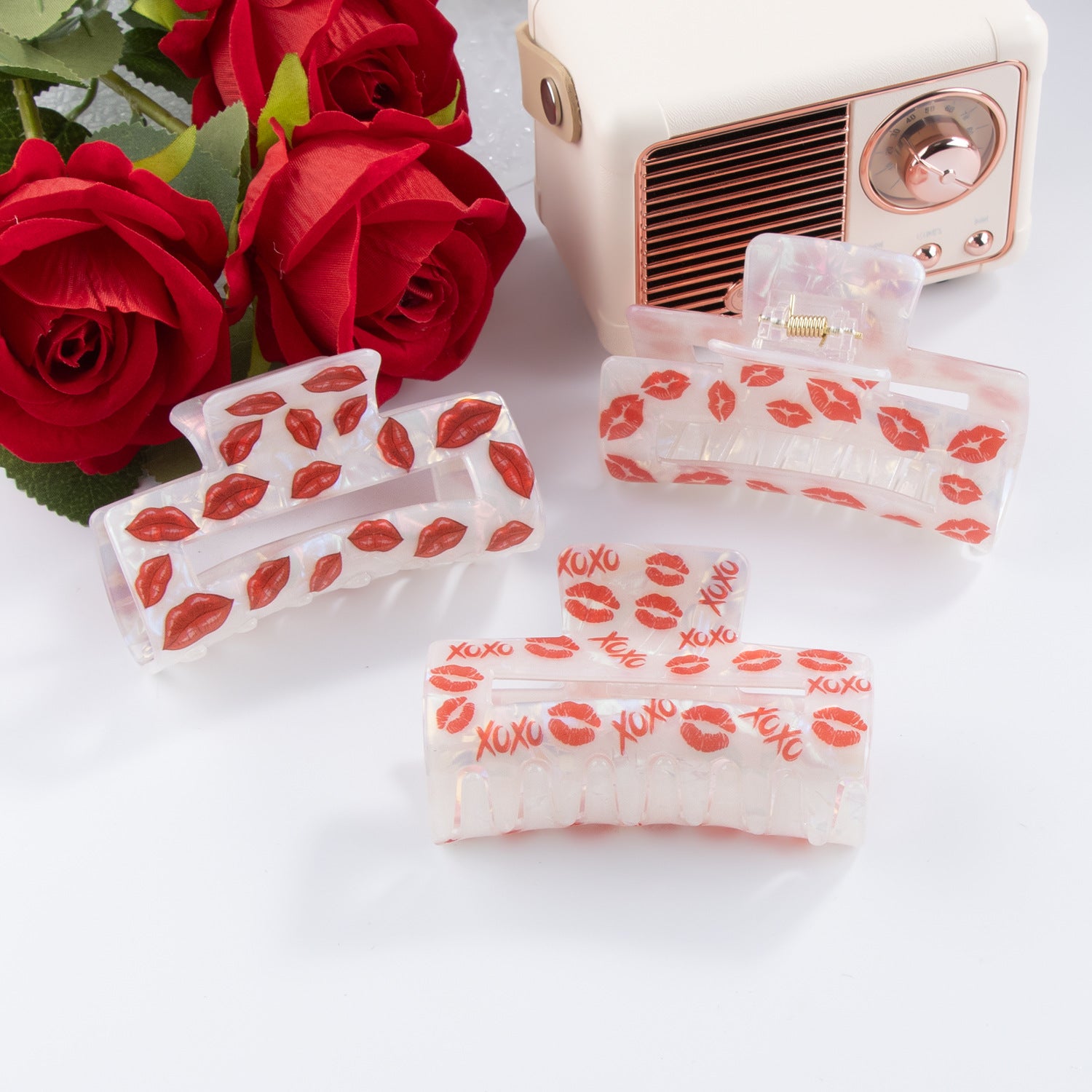 Wholesale pvc 8cm Valentine's Day Autumn and Winter Lip Print Hair Clips