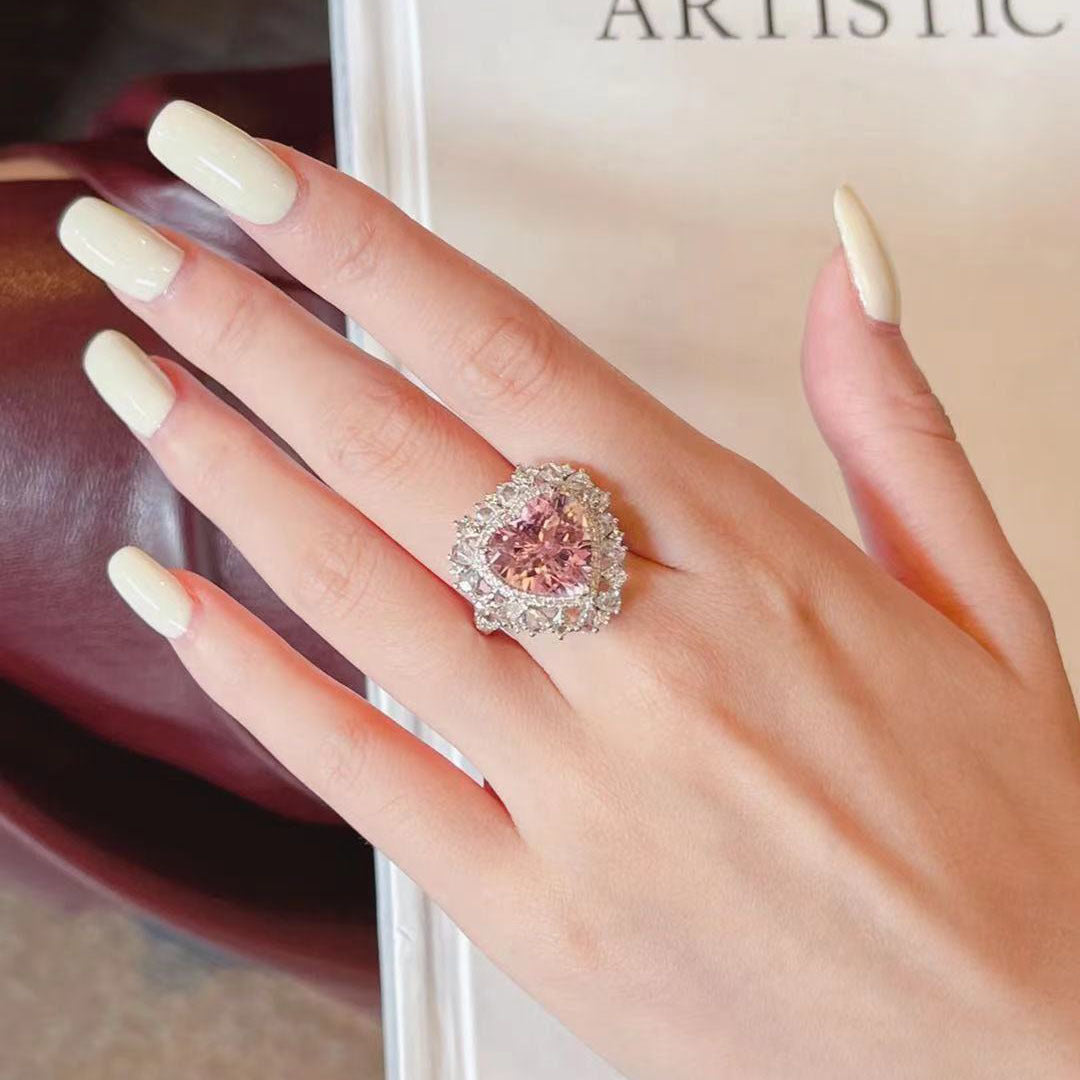 Wholesale Full Diamond Pink Heart Love Copper Rings