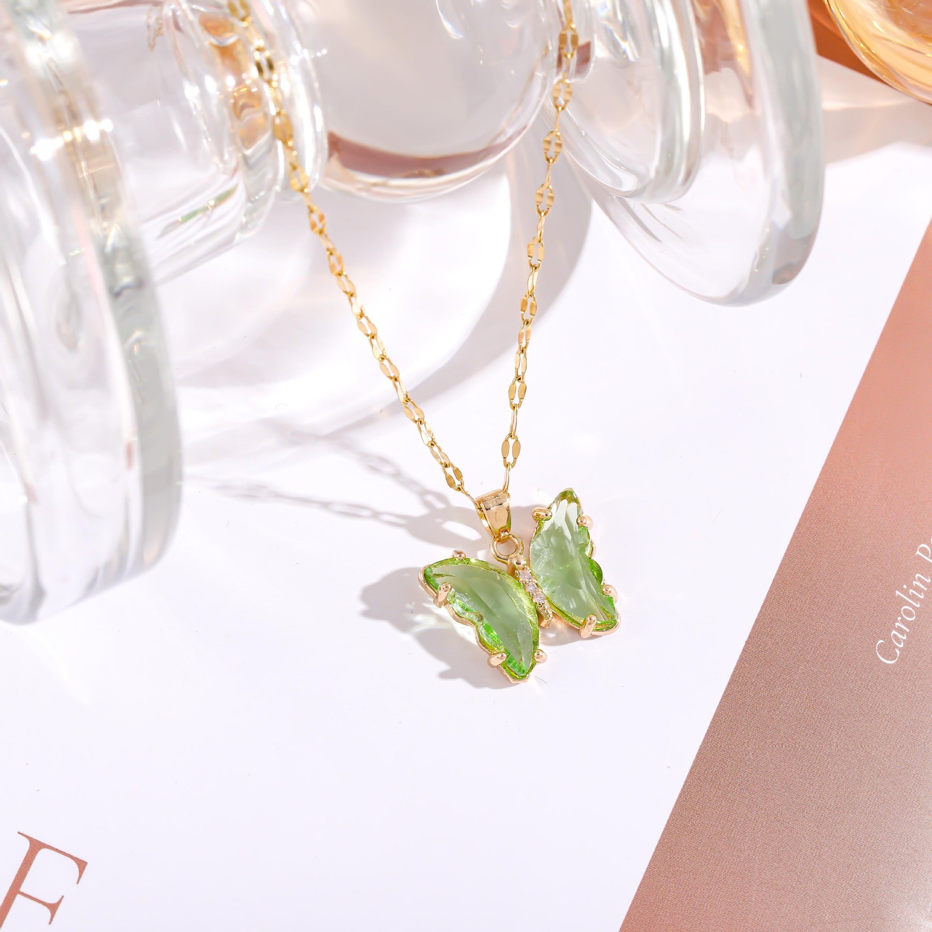 Wholesale Micropaved Zirconia Gradient Colorful Butterfly Necklace