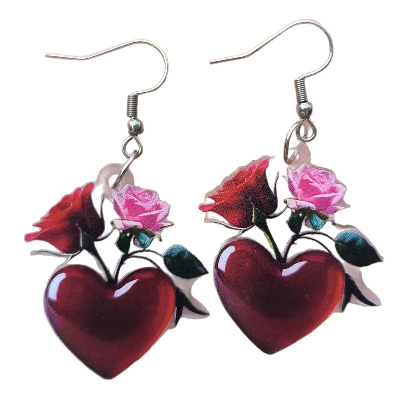 Wholesale Love Rose Acrylic Valentine' s Day Earrings