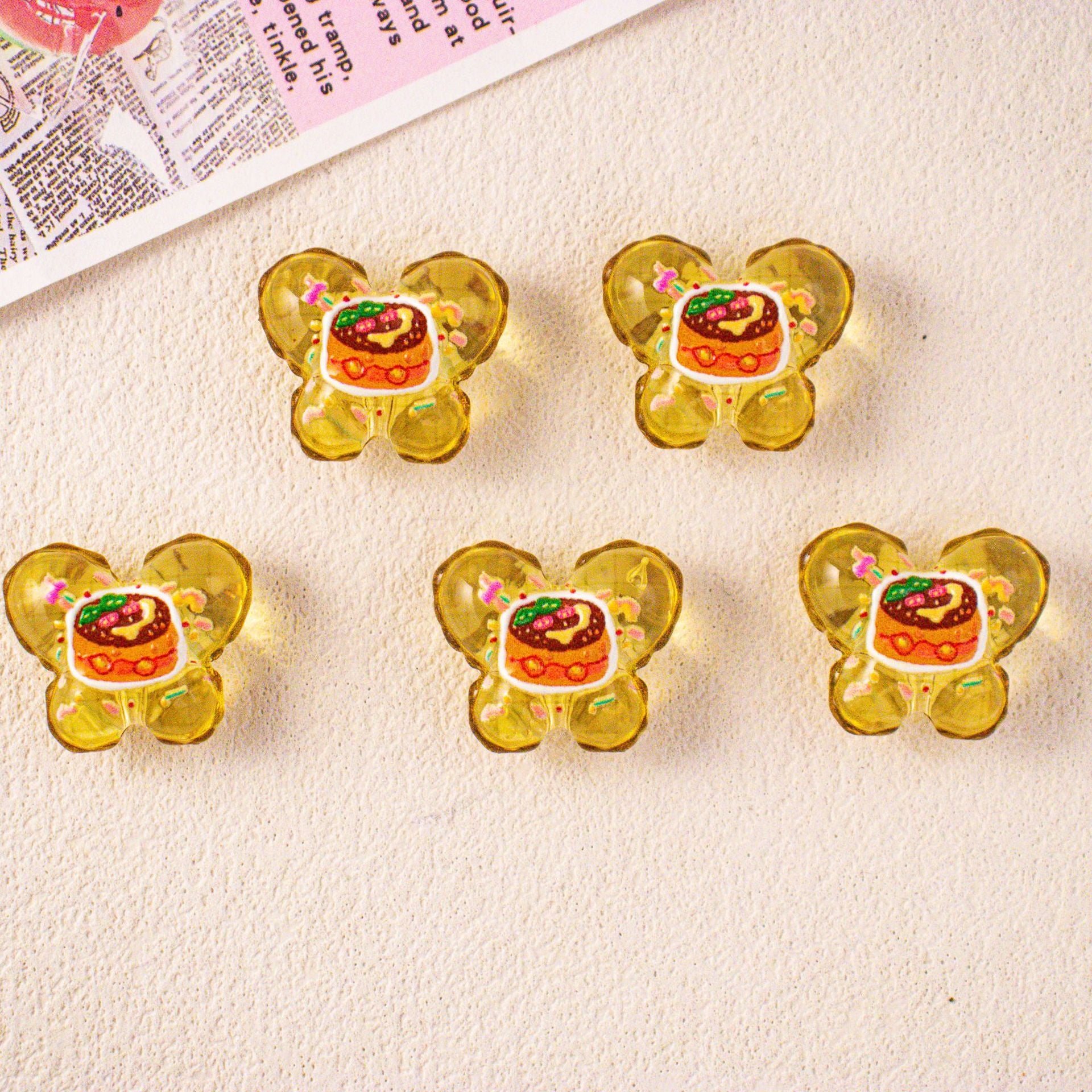 Wholesale 10pcs Cartoon hamburger cake acrylic beads,  semi-transparent beads,  DIY beadable pen accessories OLY Exclusive