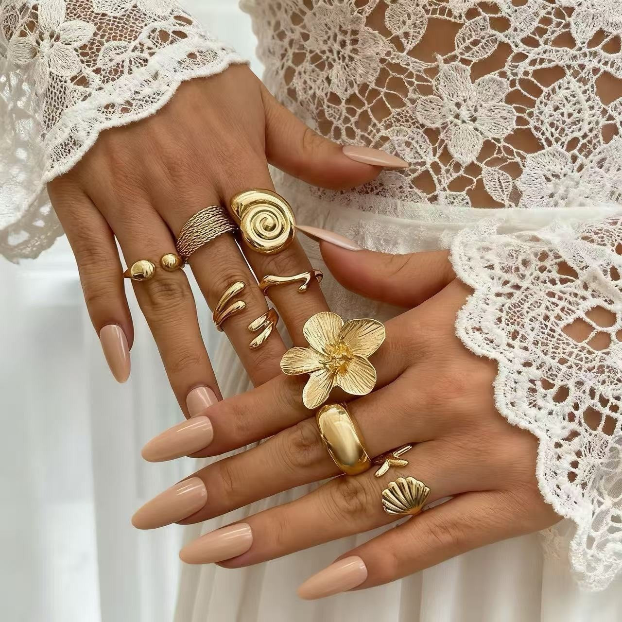 Wholesale Geometric Retro Irregular Diamond Set Ring Set