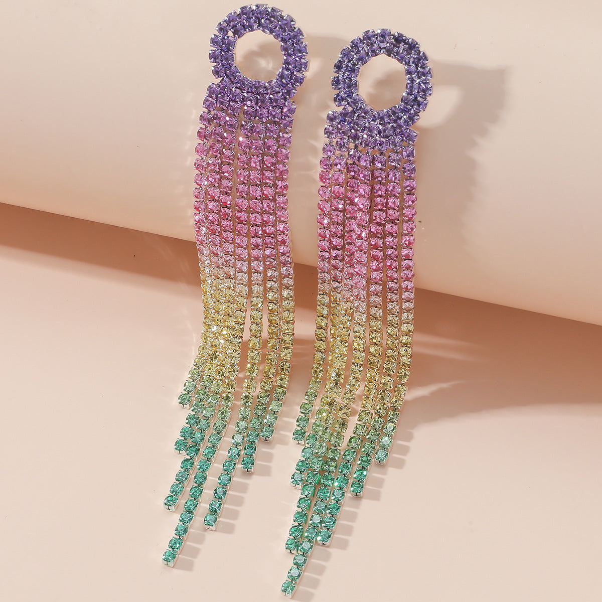 Wholesale Rainbow Colored with Diamonds Blingbling Alloy Earrings