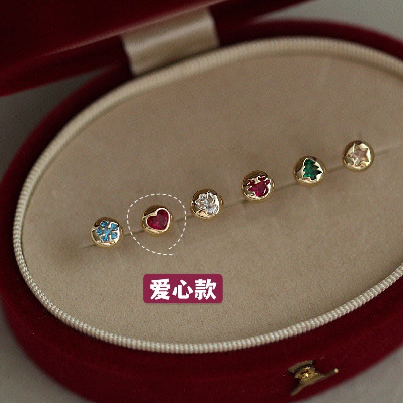 Wholesale Asymmetrical Zircon S925 Sterling Silver Christmas Stud Earrings