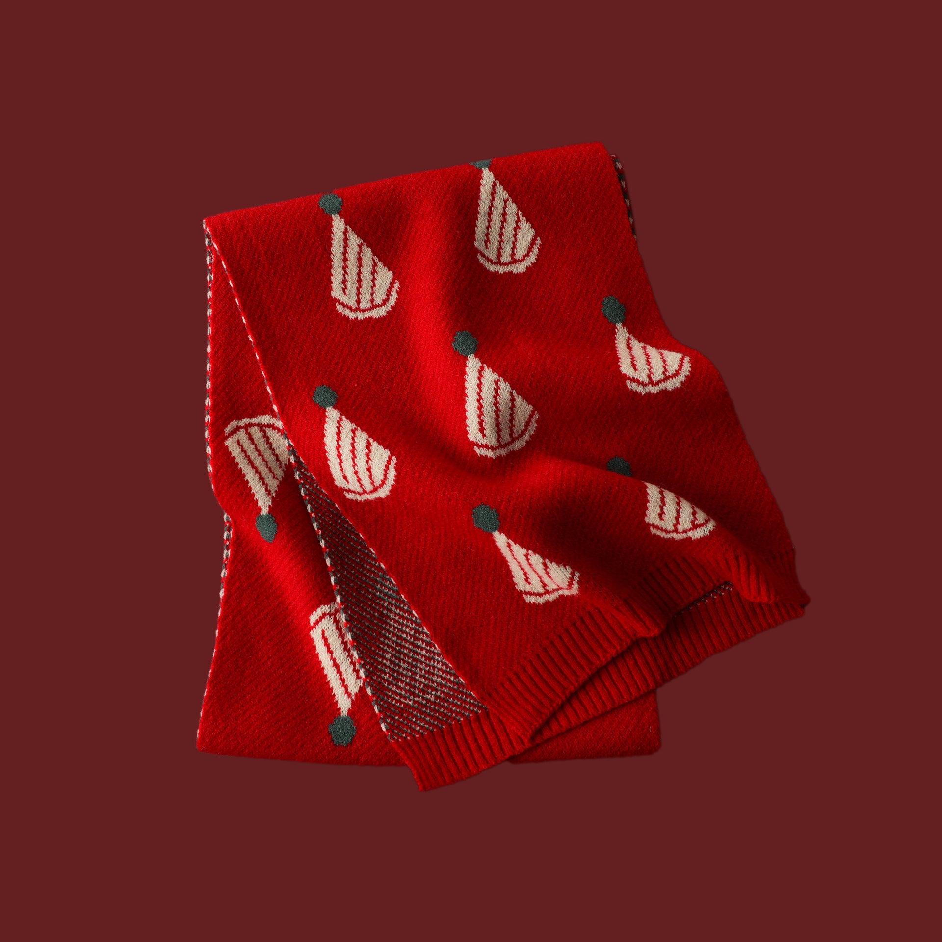 Wholesale Christmas Knitted Wool Red Scarf