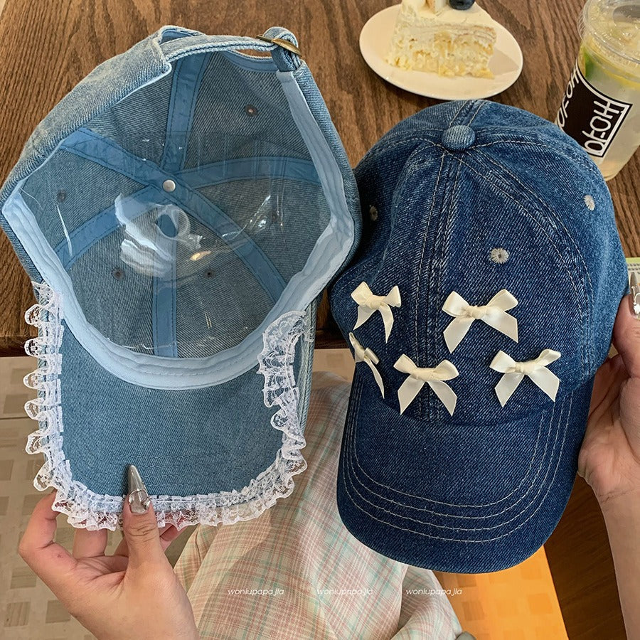 Wholesale Bow Washed Denim Sun Protection Baseball Cap
