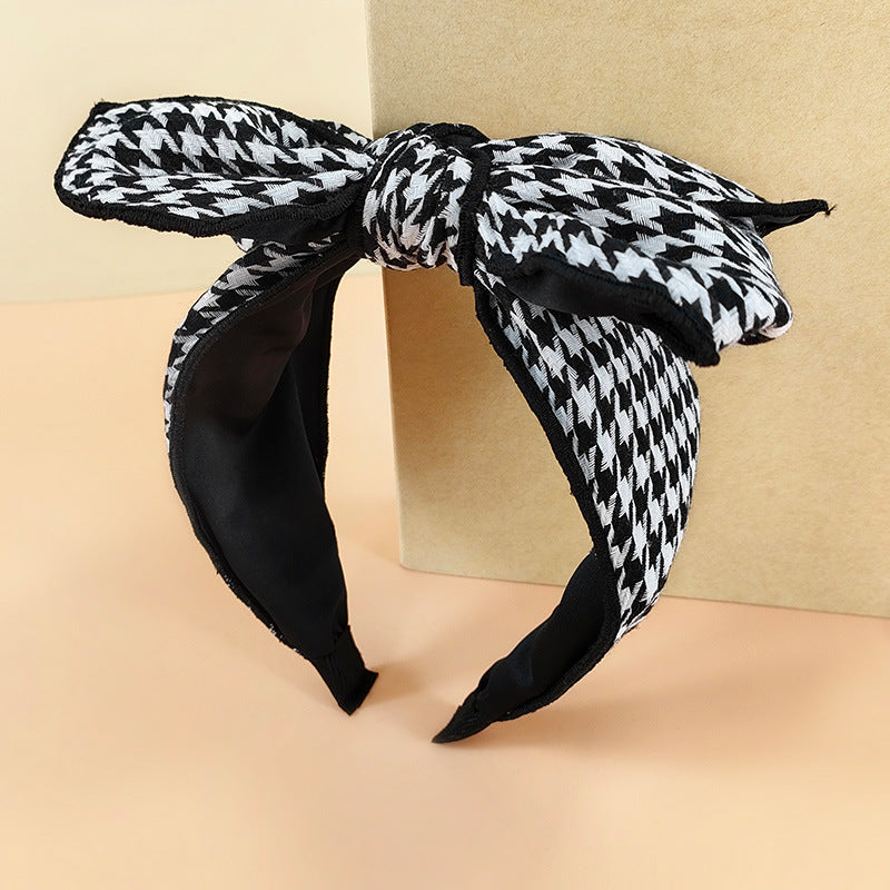 Wholesale Wide Edge Houndstooth Large Bow Fabric Headband