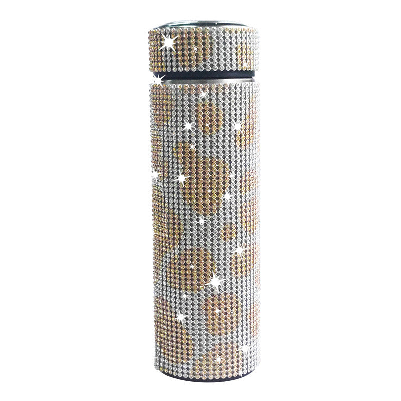 Wholesale 17oz Stainless Steel Diamond-encrusted Smart Thermos Cup with LED Temperature Display Straight Tumbler Cup
