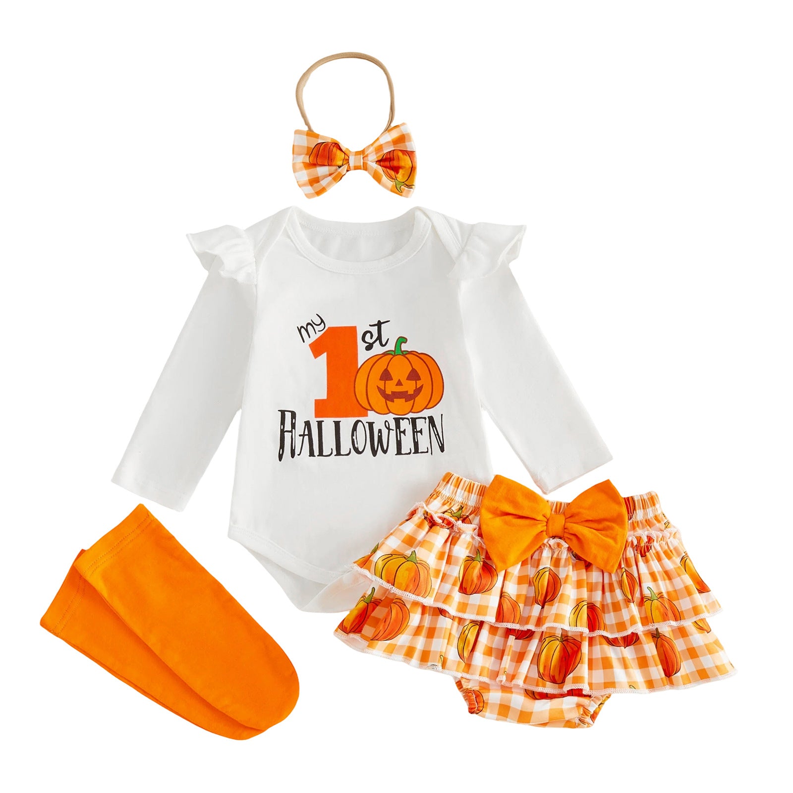 Wholesale  3 Piece Outfit Set Long Sleeve Pumpkin Bat Pattern Romper With Pants And Headband Cute Party Outfit For Ages 1 3