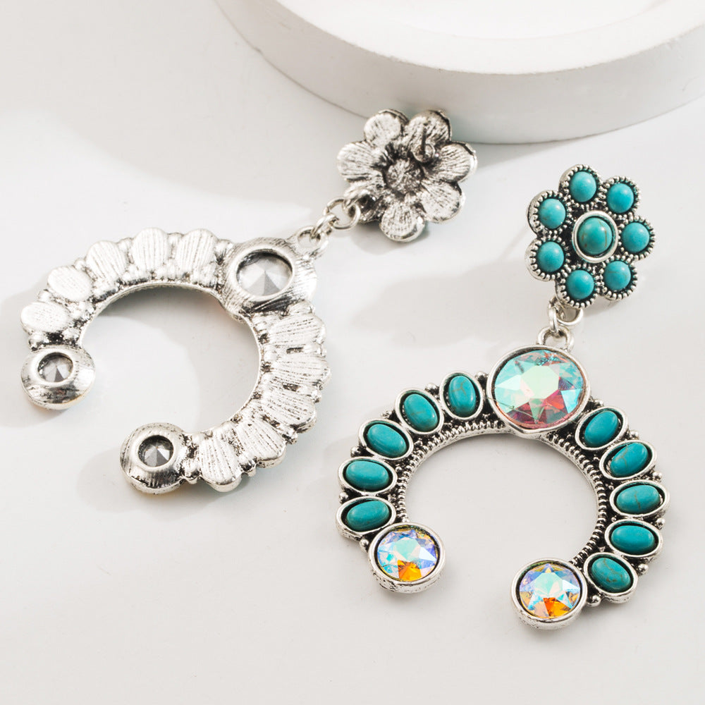 Wholesale Fashion Retro Turquoise Earrings High Sense Bohemian Leopard Leather Exaggerated Earrings