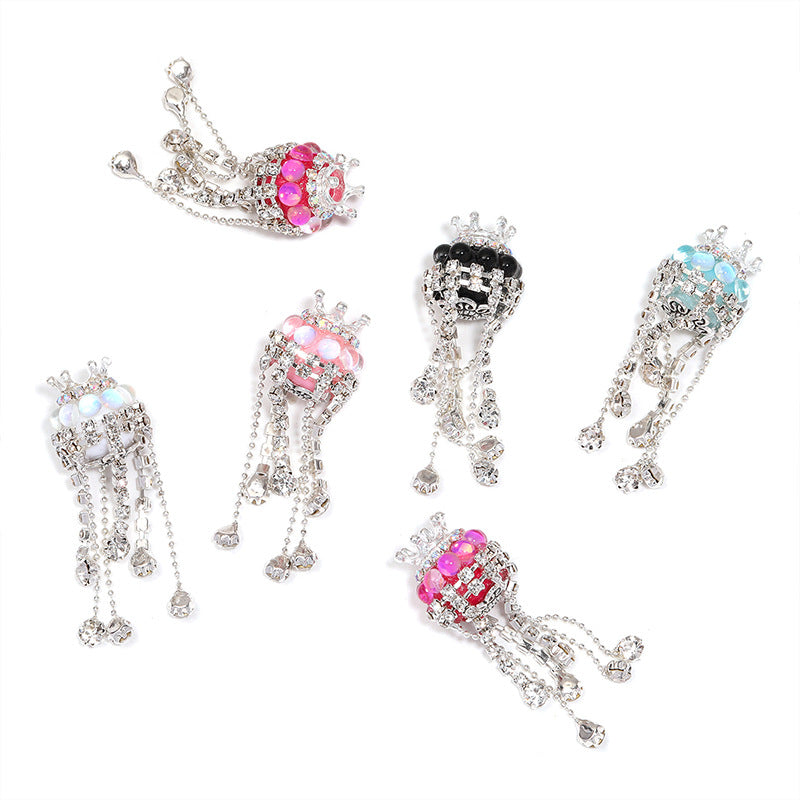 Wholesale 5pcs rhinestone studded bead cat eye crown tassel diamond beads