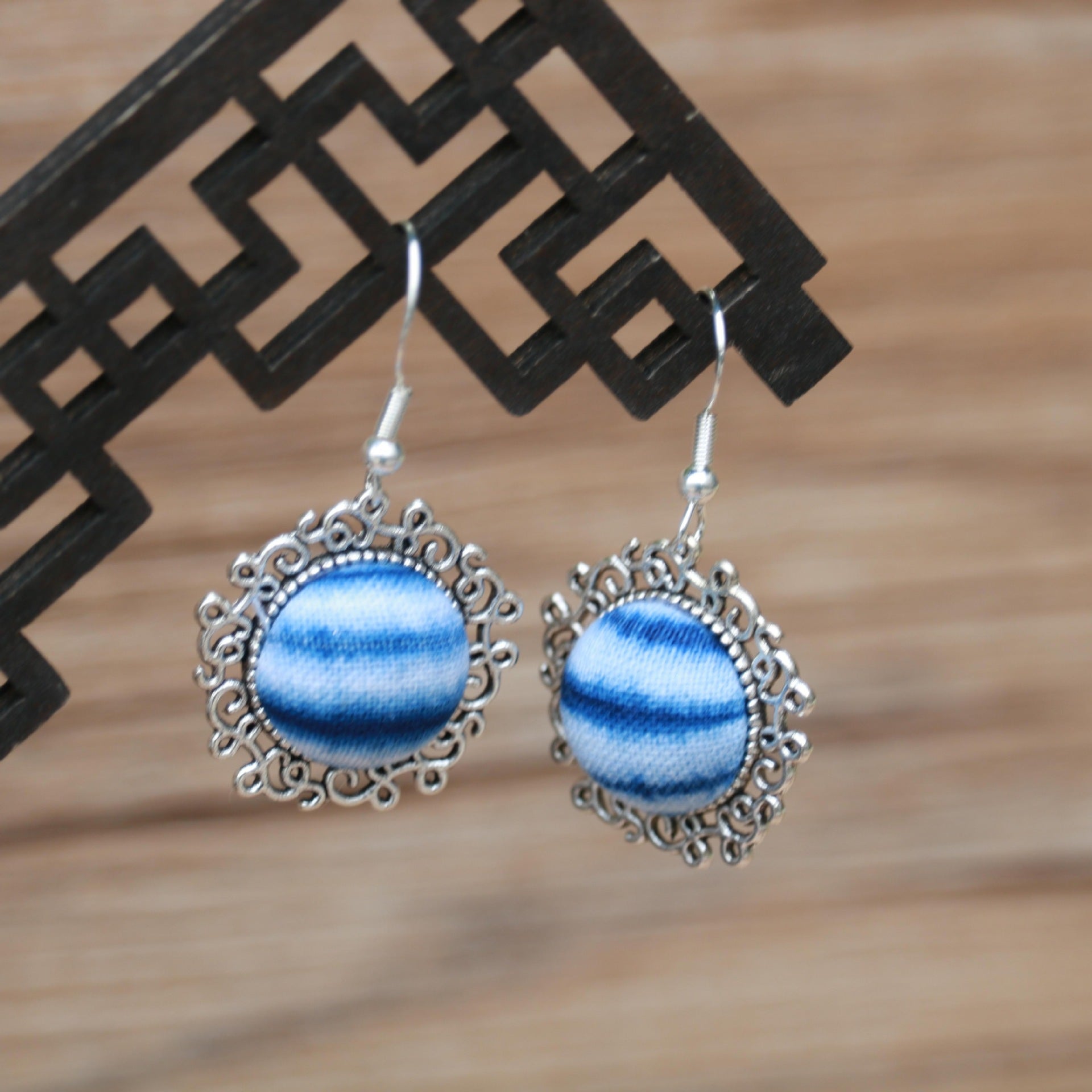 Wholesale Ethnic Style Women' s Blue-Dyed Fabric Earrings  Tie-Dye Mid-Length Earrings