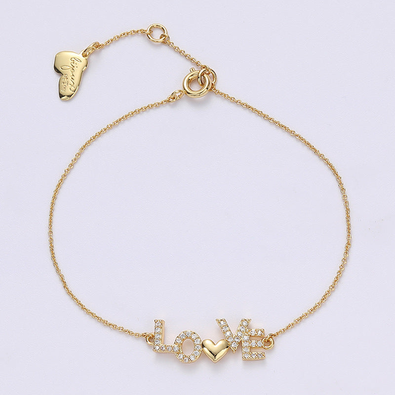 Wholesale Valentine's Day LOVE Letter Inlaid Zirconium Love Bracelet