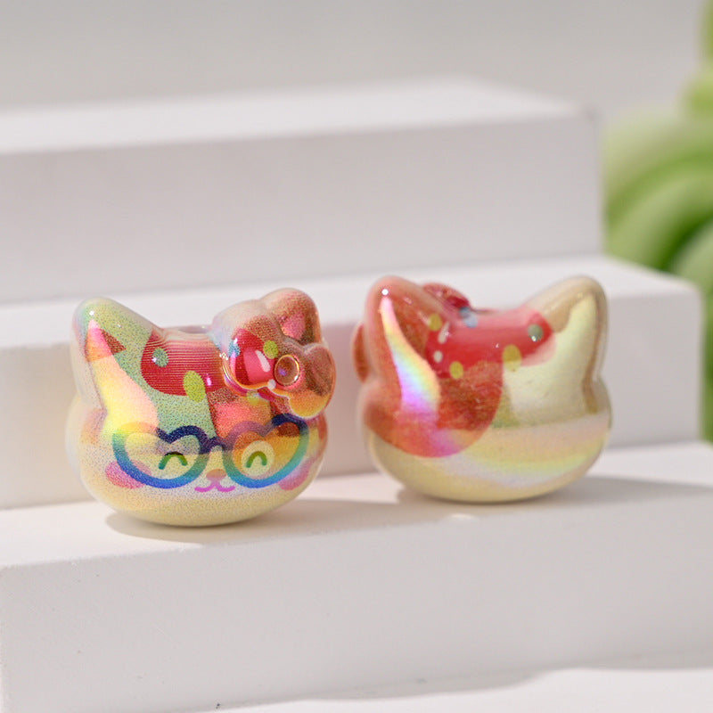 Wholesale 10pcs Cartoon Cute Cat  Straight Hole  Acrylic Beads