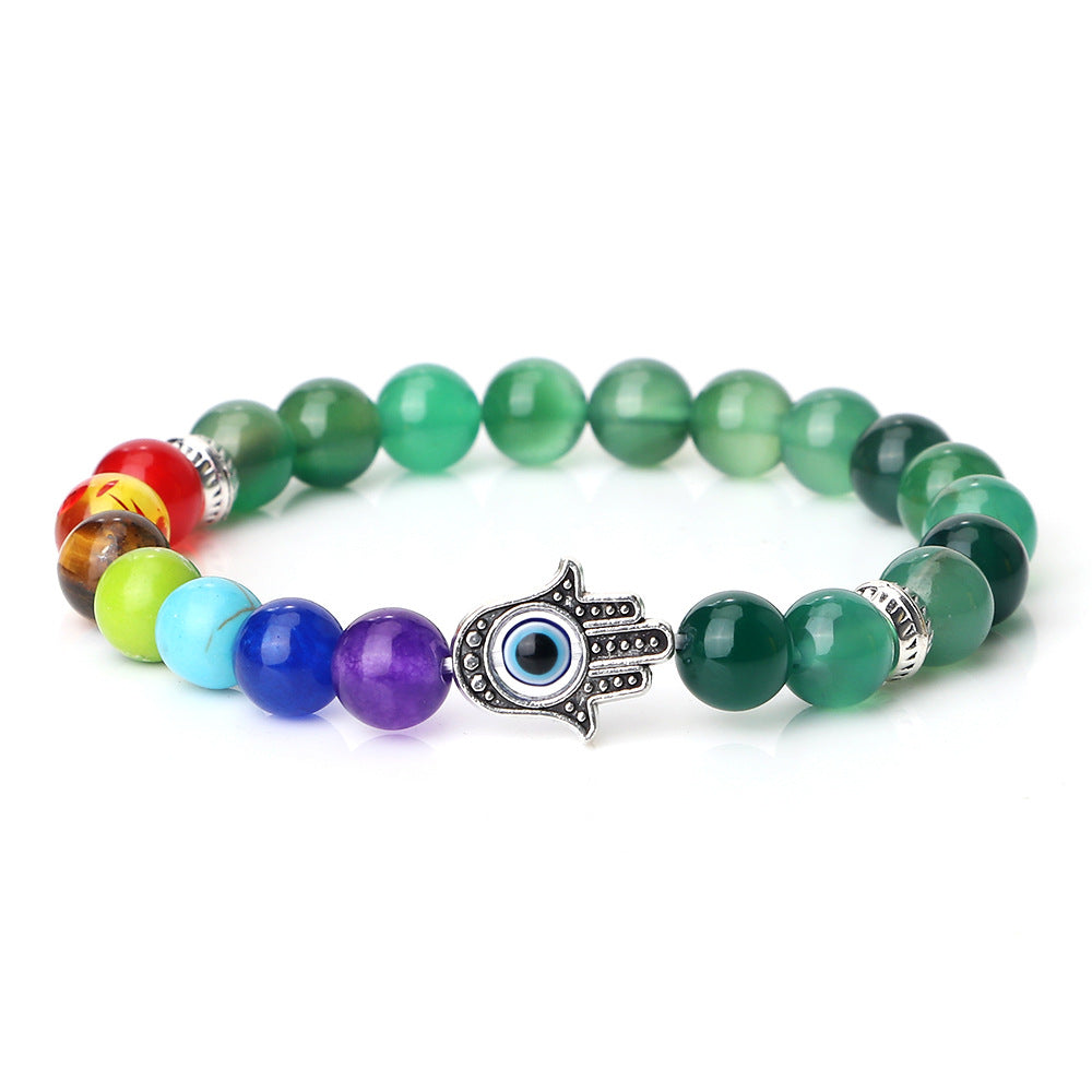 Wholesale Spaced Buddha Hand Alloy Spacer Eye String Colorful Stone Bracelet