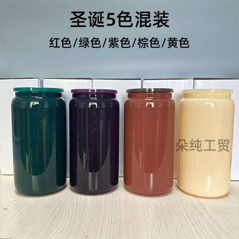 Wholesale Sublimation Mason Glass 12oz/16oz Coke Cup Cans Frosted Straws Single and Double Glass Bamboo Cover Cup