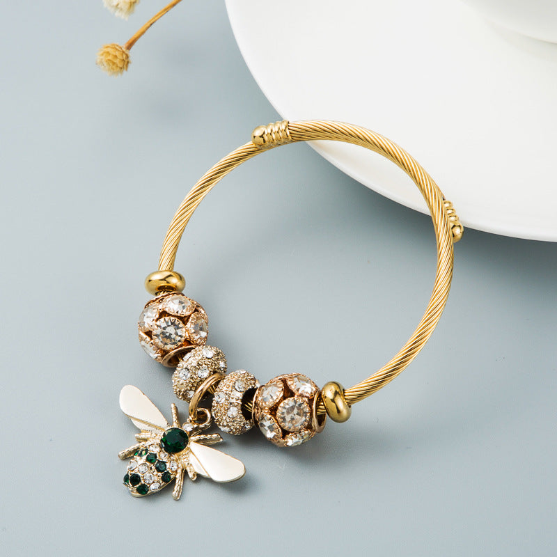 Wholesale Gold Adjustable Bee Sparkling Diamond Ball Bracelet