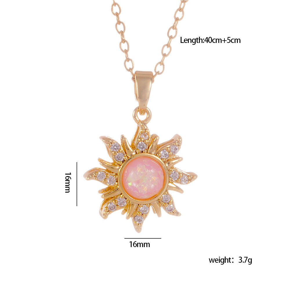 Wholesale Gold plated sun pendant with micro inlaid zircon necklace