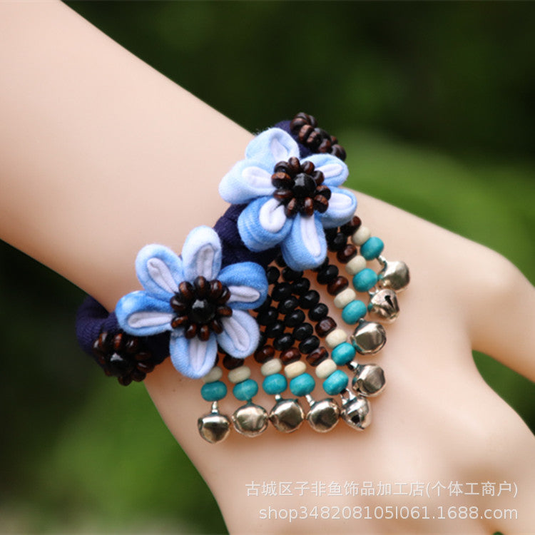 Wholesale Ethnic Style Tie-dye Hand-sewn Fabric Blue Dyed Blue Cloth Bracelet Jewelry