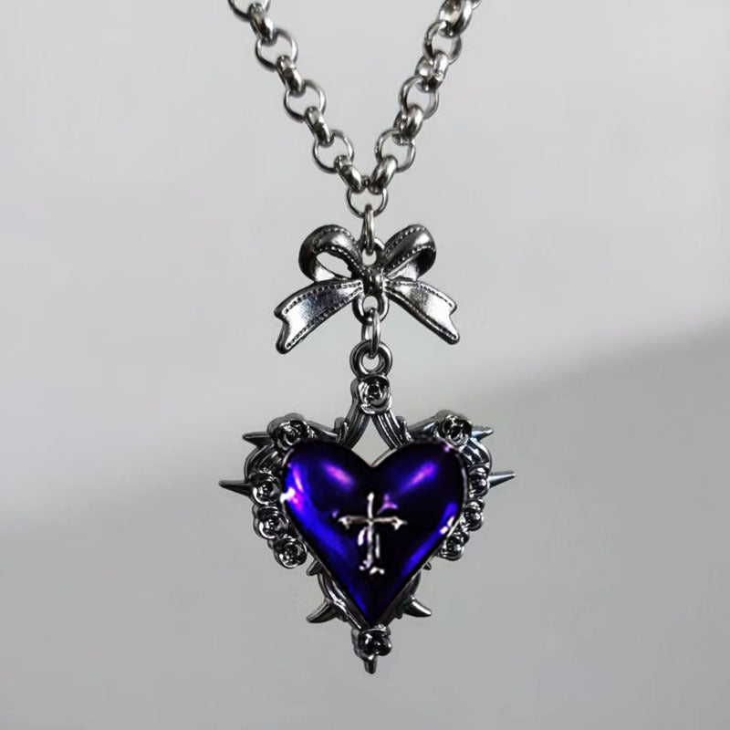 Wholesale Dark Gothic Punk Red and Black Love Bow Cross Necklace