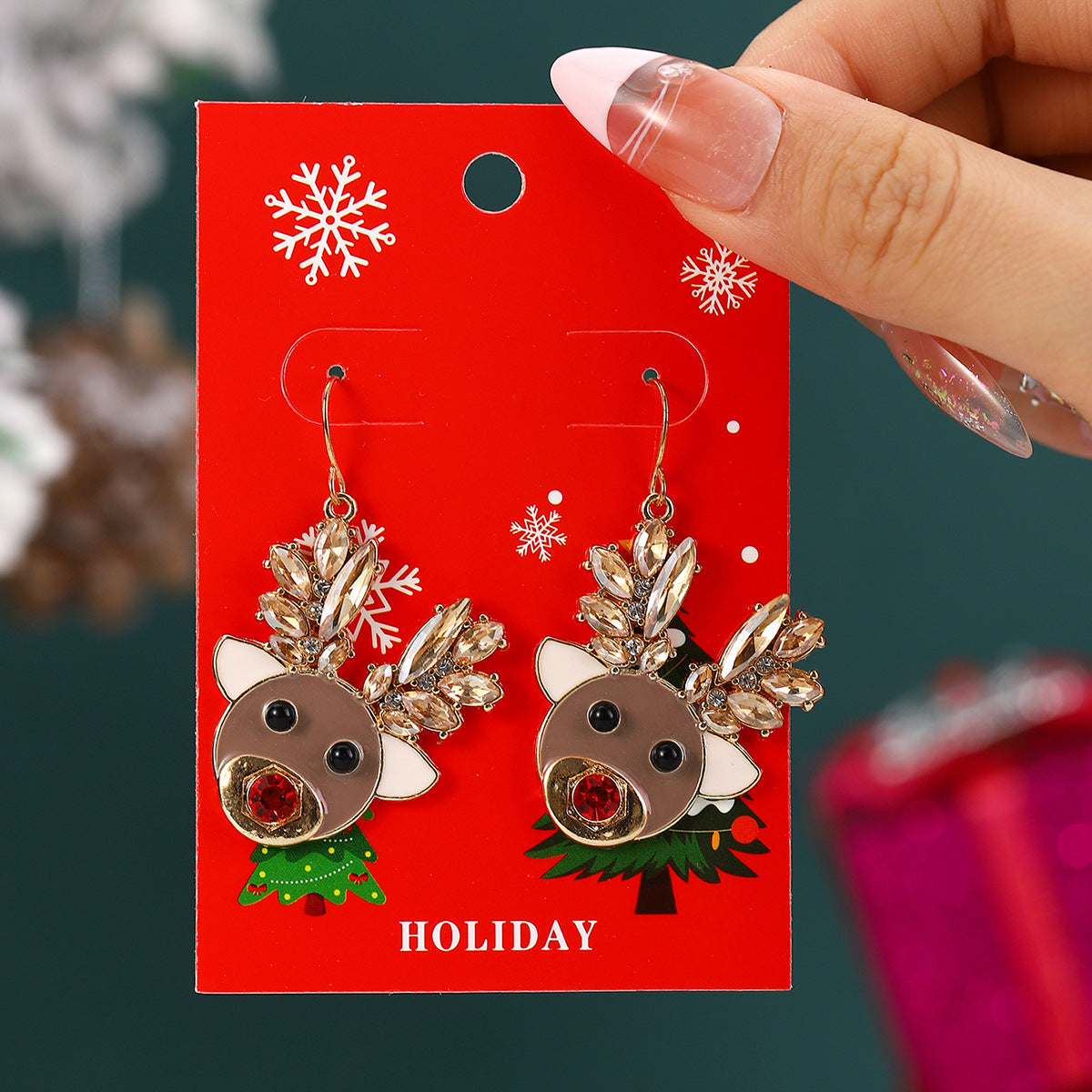 Wholesale Christmas cartoon diamond alloy earrings