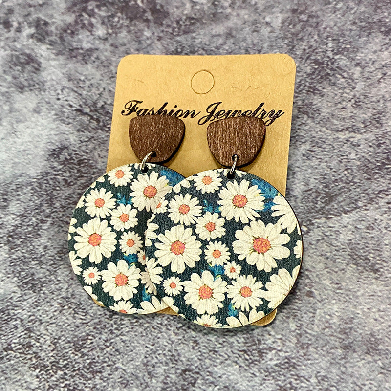 Wholesale Bohemian Floral Patchwork Wooden Western Earrings