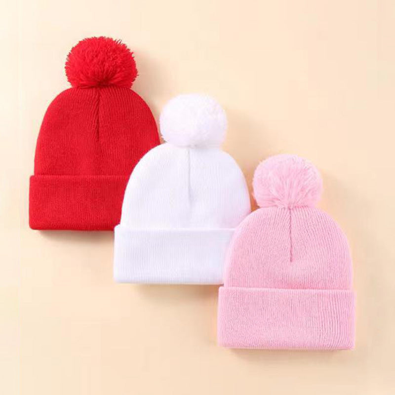 Wholesale Wool Ball Solid Color Knitted Hat Three-piece Set