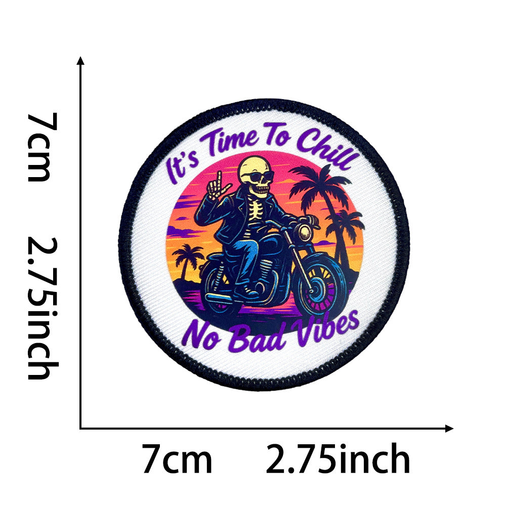 Wholesale Trendy Round Embroidered Patches With Fun Beach Skull Coffee Mom Themes Iron On DIY Appliques For Clothing And Bags Fashion Accessory